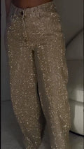 Champagne Allover-Sparkle Wide-Leg Pants