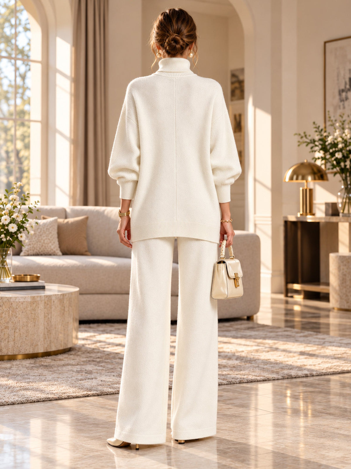 ✨ Women's Elegant Turtleneck Sweater & Wide-Leg Pants Set