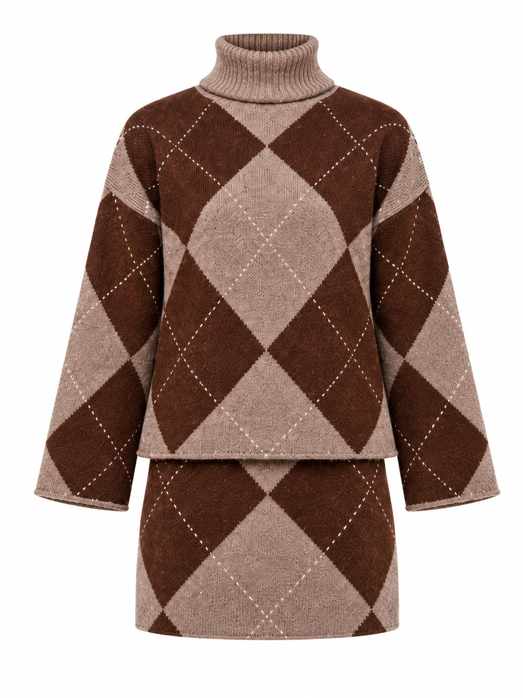 🍂✨ Women's Argyle Knit Sweater & Skirt Set – Elegant, Cosy & Effortlessly Chic