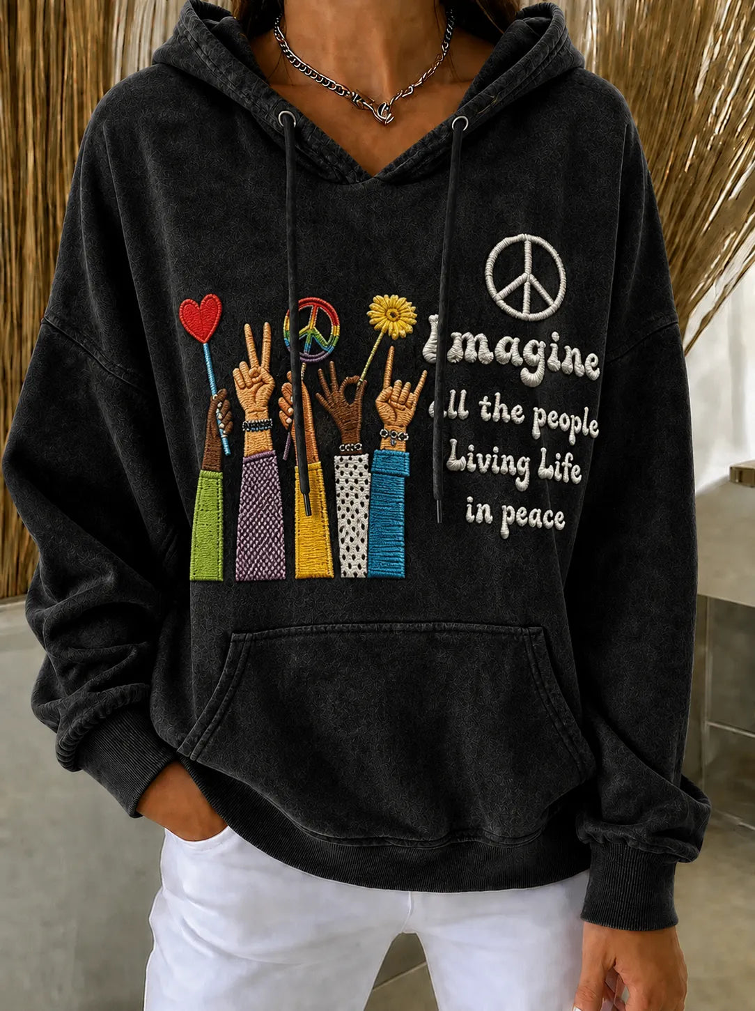 Women's - Peace-loving Embroidered Sweatshirt