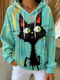 Women's - Oil Paint Cat Print Sweatshirt