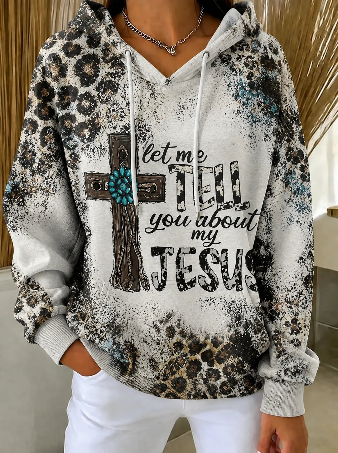 Women's Leopard Print Cross Print Sweatshirt