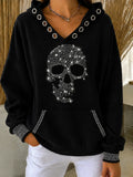 Women's - Rhinestone Eyelet Print Sweatshirt