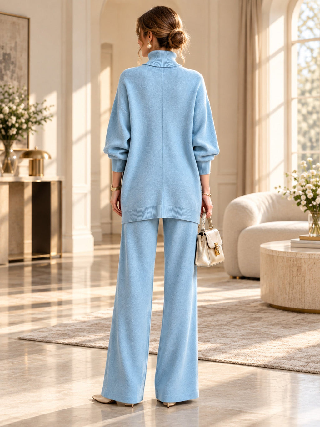 ✨ Women's Elegant Turtleneck Sweater & Wide-Leg Pants Set