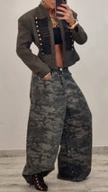 Embellished Camouflage Barrel-Leg Pants