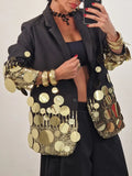 Black Gold-Disc Sequin Statement Blazer