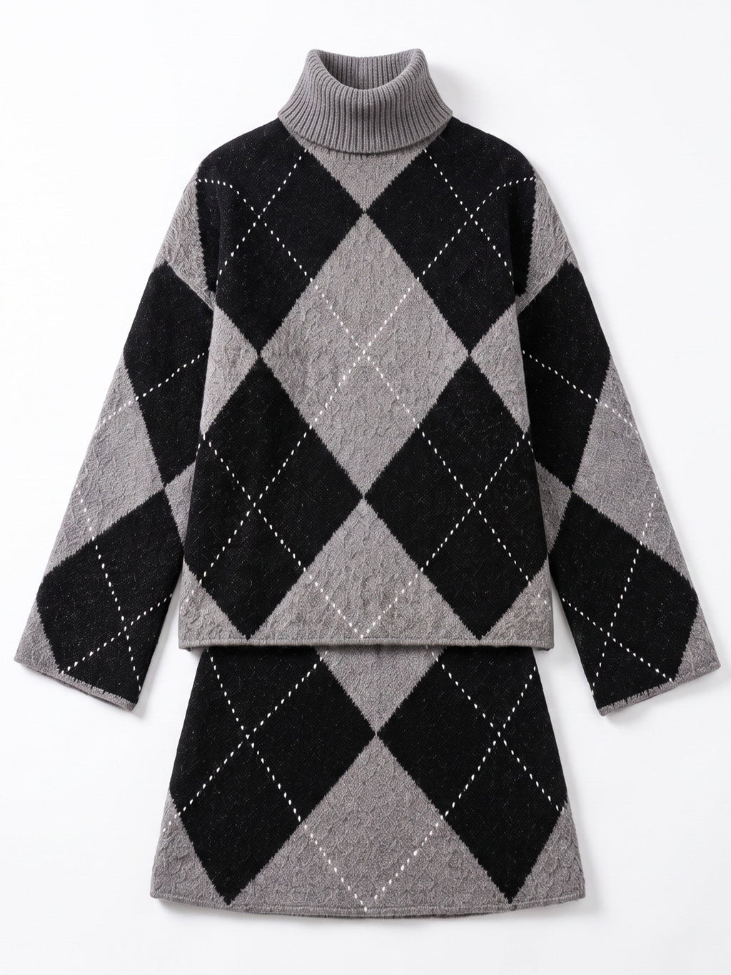 🍂✨ Women's Argyle Knit Sweater & Skirt Set – Elegant, Cosy & Effortlessly Chic