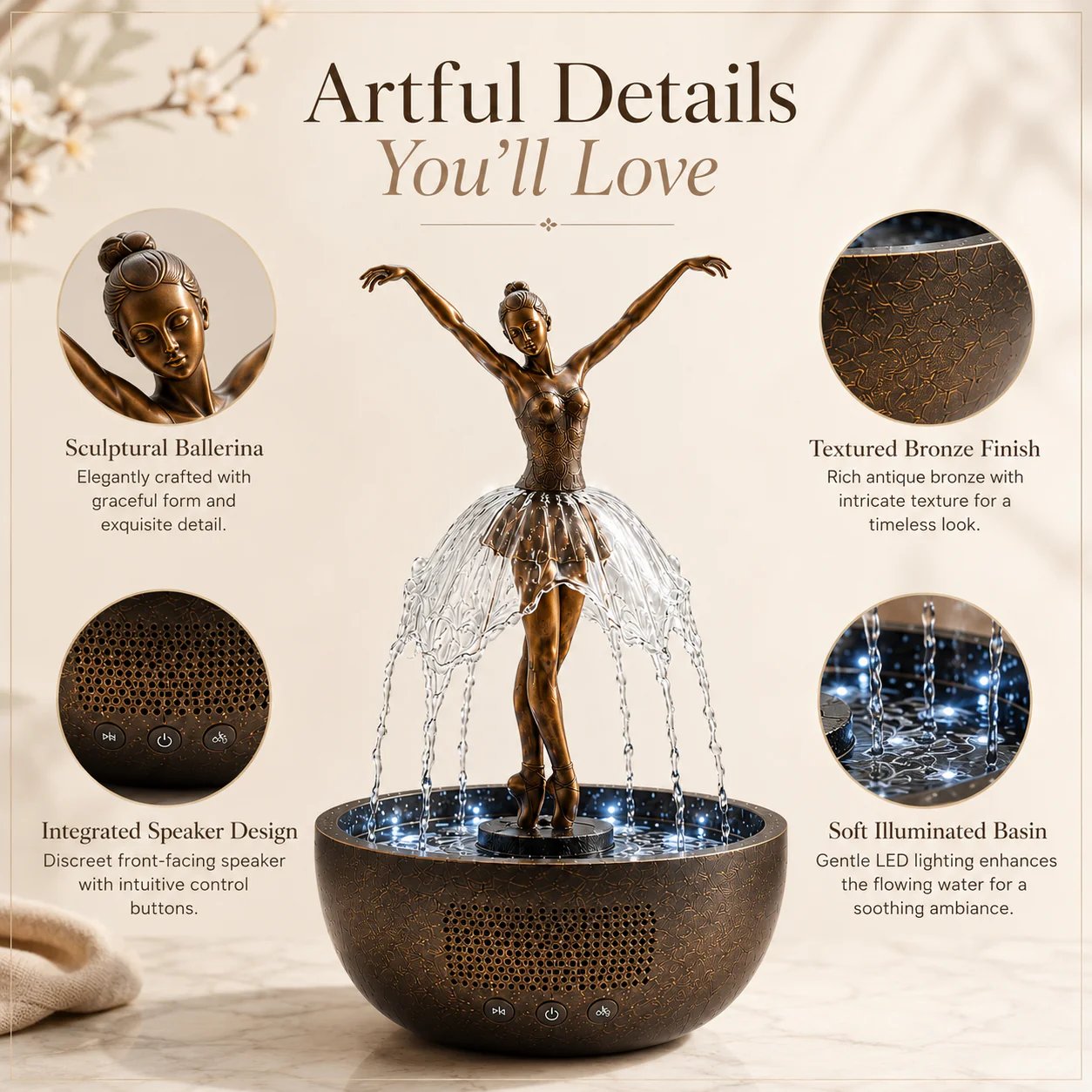 🔥HOT SALE 49% OFF💃🩰Elegant Ballerina Tabletop Water Fountain for Home & Office Decor💧✨