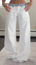 White Striped-Waist Wide-Leg Pants