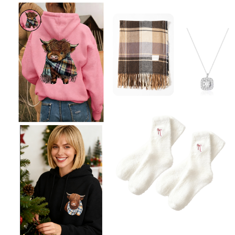 🐮 50% OFF!!🎁Cute Highland Cow Cozy Fleece-Lined Hooded Sweatshirt