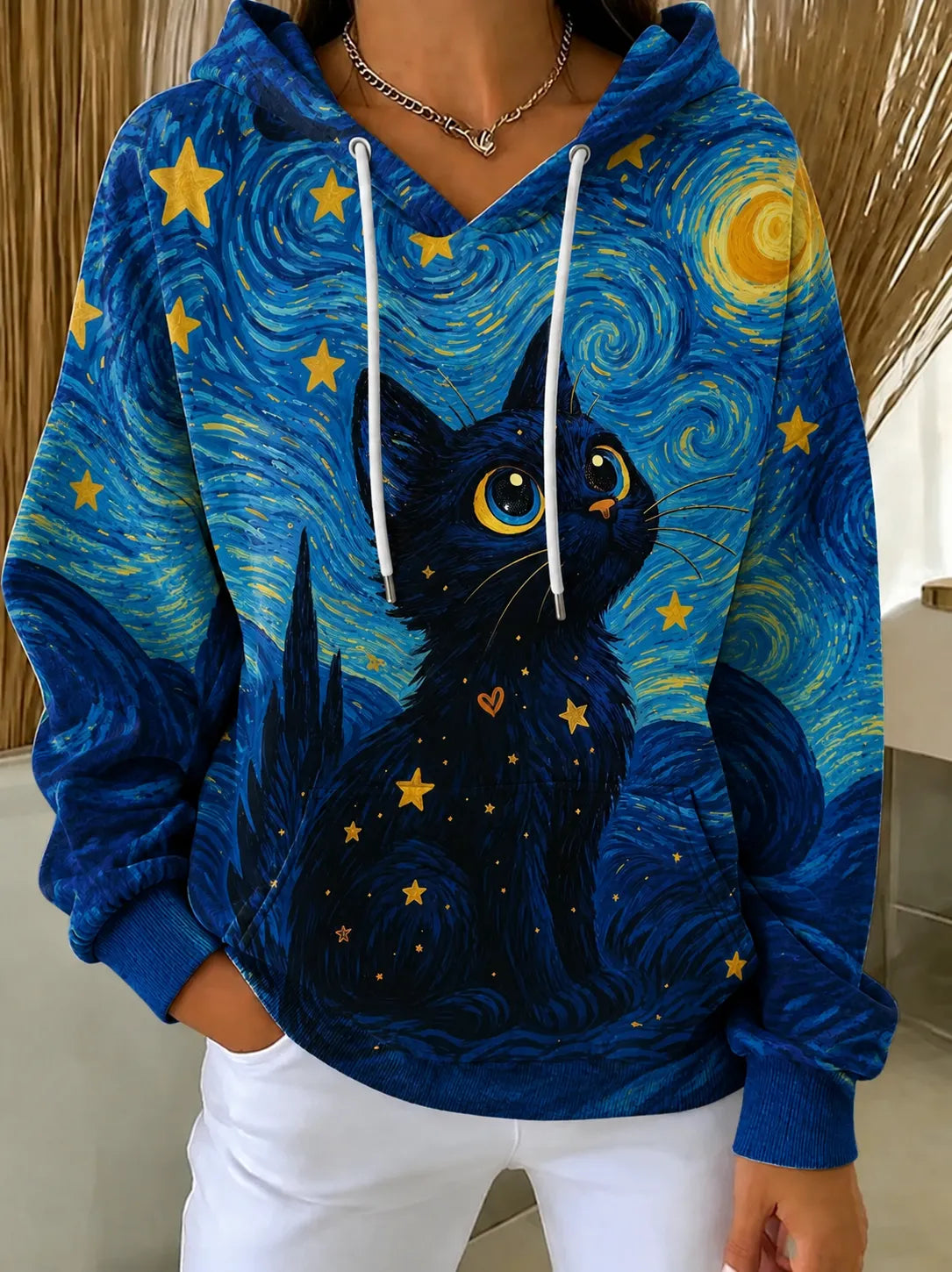 Women's Cat Oil Paint Print Sweatshirt
