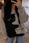 Taupe Black-Cat Graphic Oversized Sweater