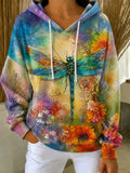 Women's - Colorful Dragonfly and Floral Print Sweatshirt