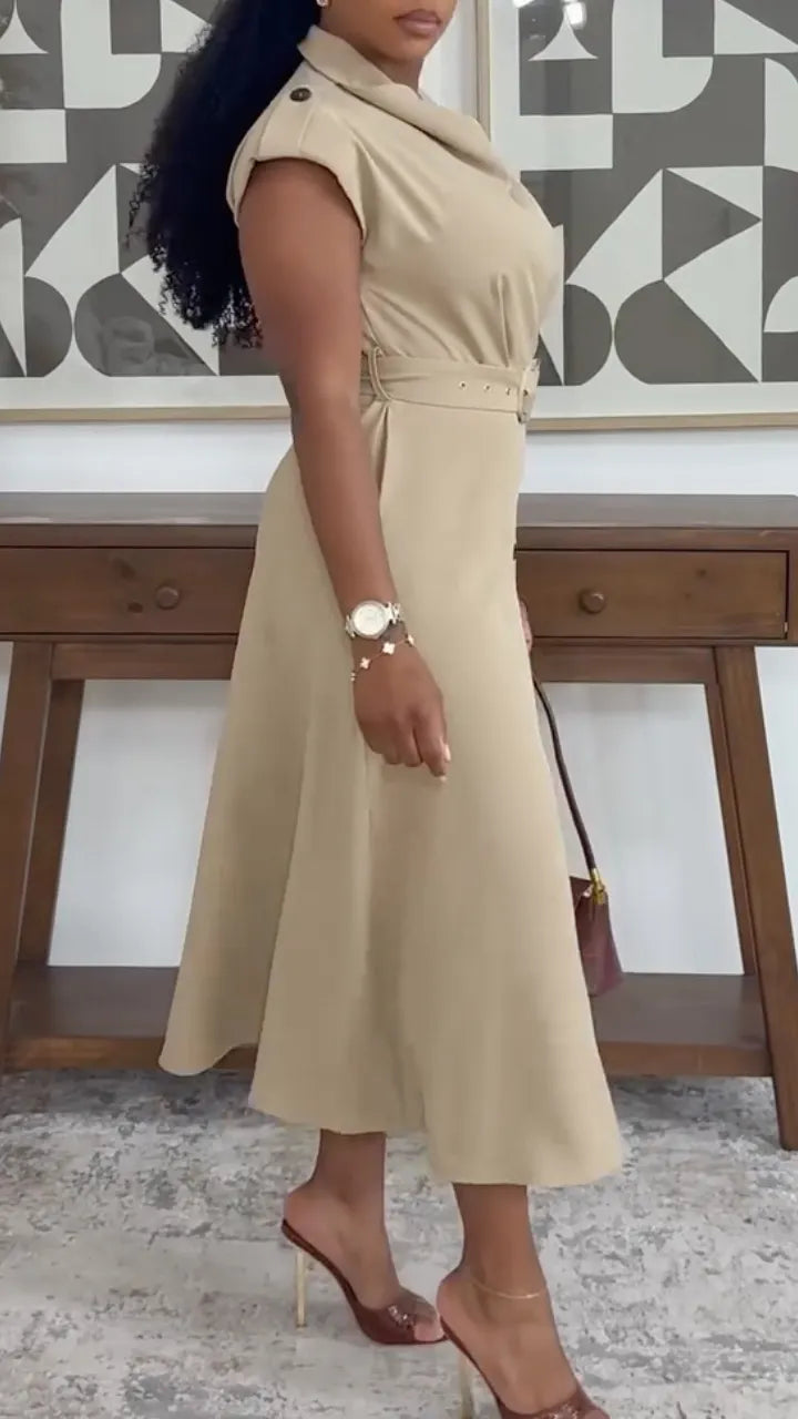 Belted Button-Front Midi Dress