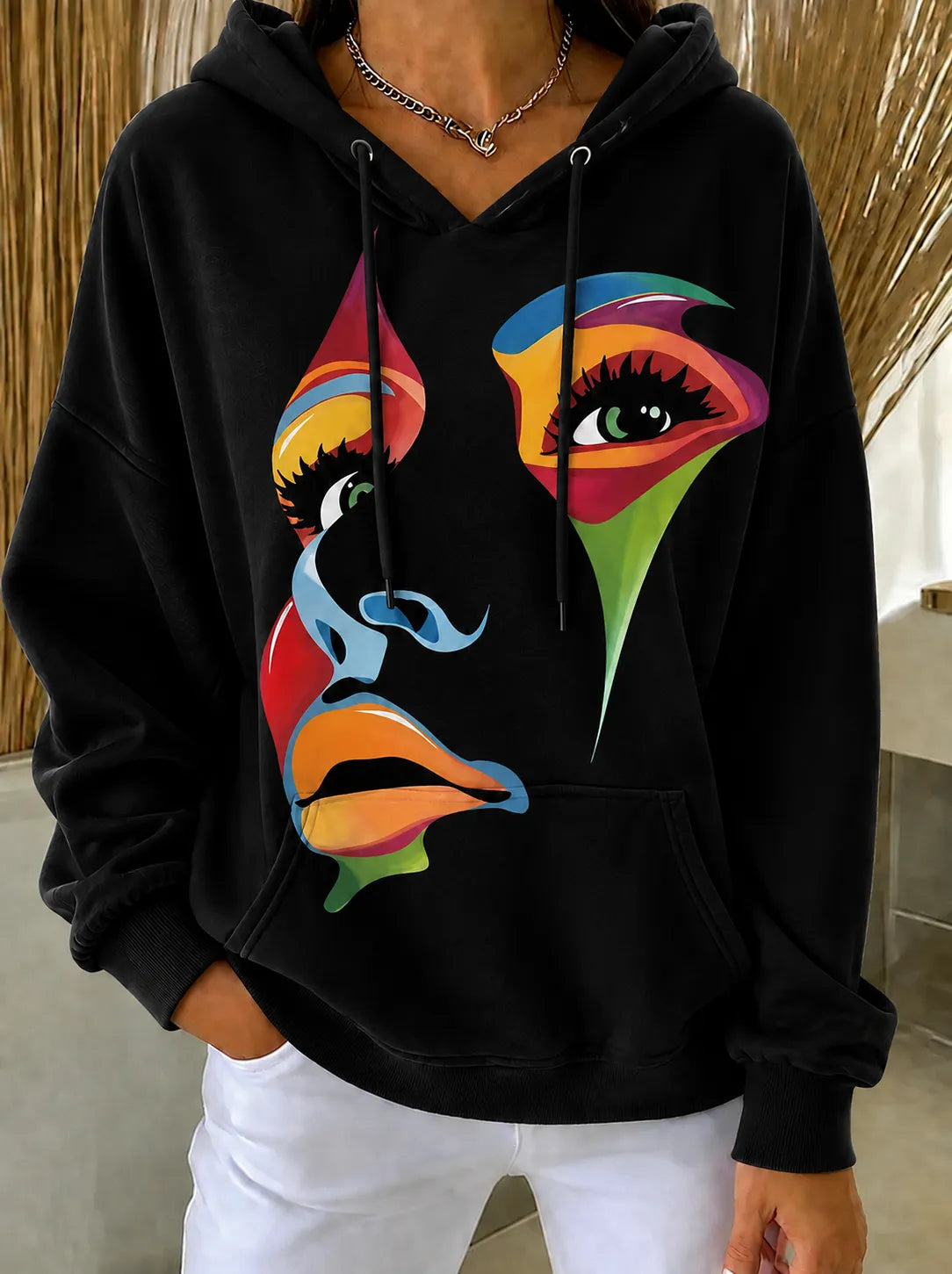 Women's - Colorful Face Print Sweatshirt