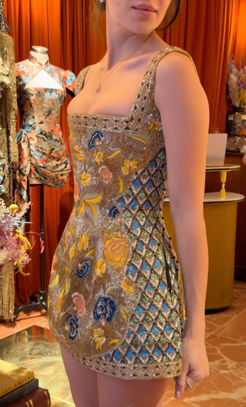 Floral Embroidered Sequin Mini Dress