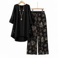 🌸✨ Printed Mid-Sleeve Top & Floral Wide-Leg Pants Set